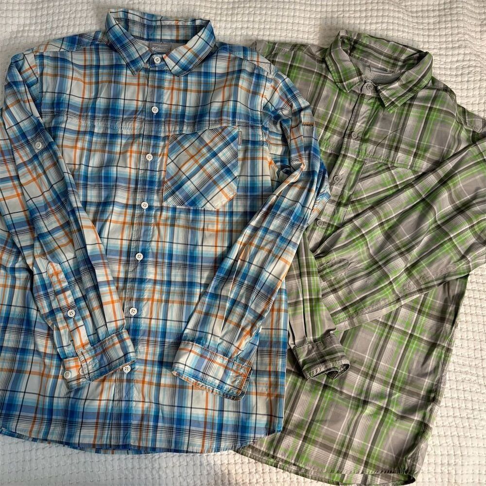 Columbia Men's Plaid Button-Up Shirt Large Multicolor Insect Blocker set of 2